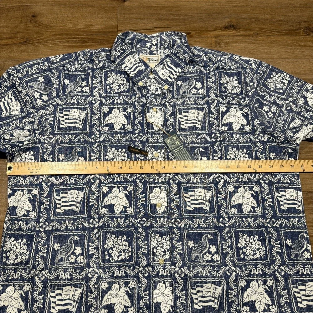REYN SPOONER Shirt HAWAIIAN Size 2XL Cotton Polyester LAHAINA Denim Blue NWT